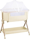 Larex Next To Me Crib，Baby Bassinet Bedside Sleeper Crib Co Sleeper with Mosquito Net, Storage Bag & Basket,Baby Crib with 5-Height Adjustable Levels, Breathable Mattress & Mesh