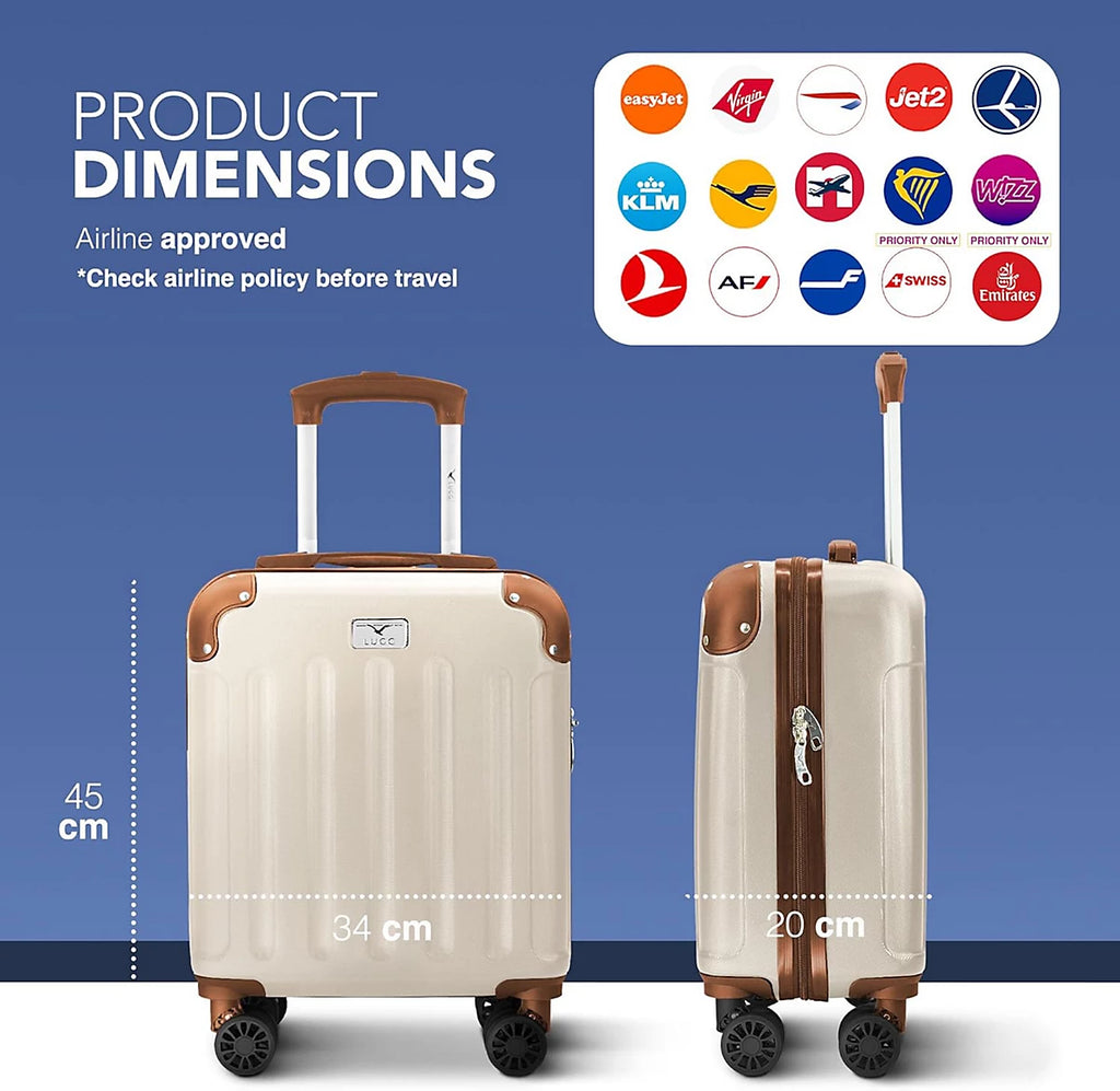LUGG 15 Inch Skywander Lightweight Underseat Cabin Bag EasyJet Approved 45 x 34 x 20cm, 24L, Cream and Brown