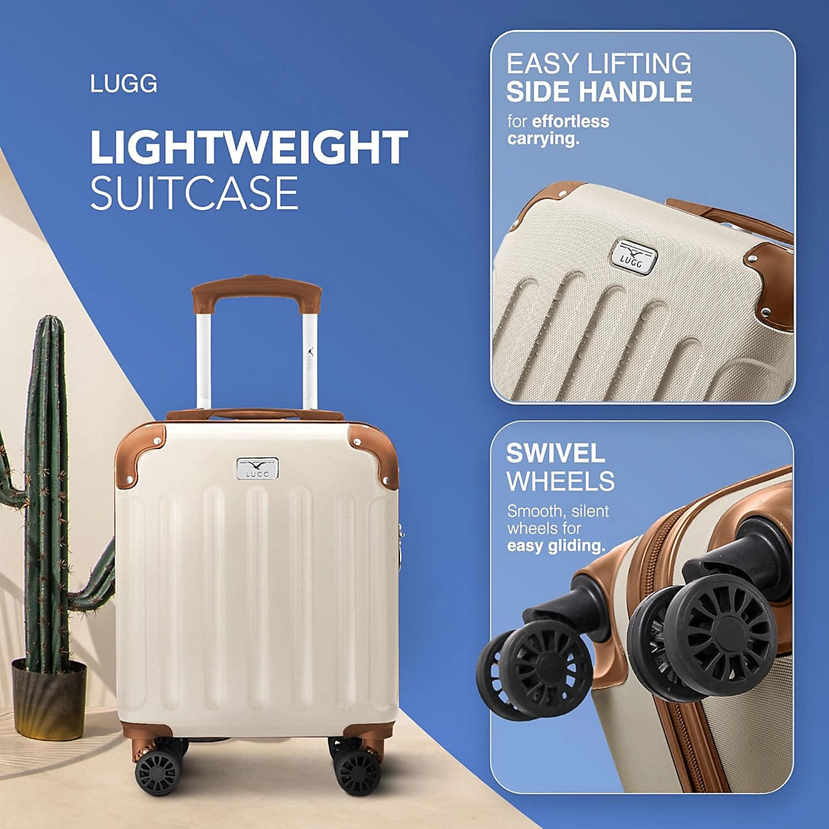 LUGG 15 Inch Skywander Lightweight Underseat Cabin Bag EasyJet Approved 45 x 34 x 20cm, 24L, Cream and Brown