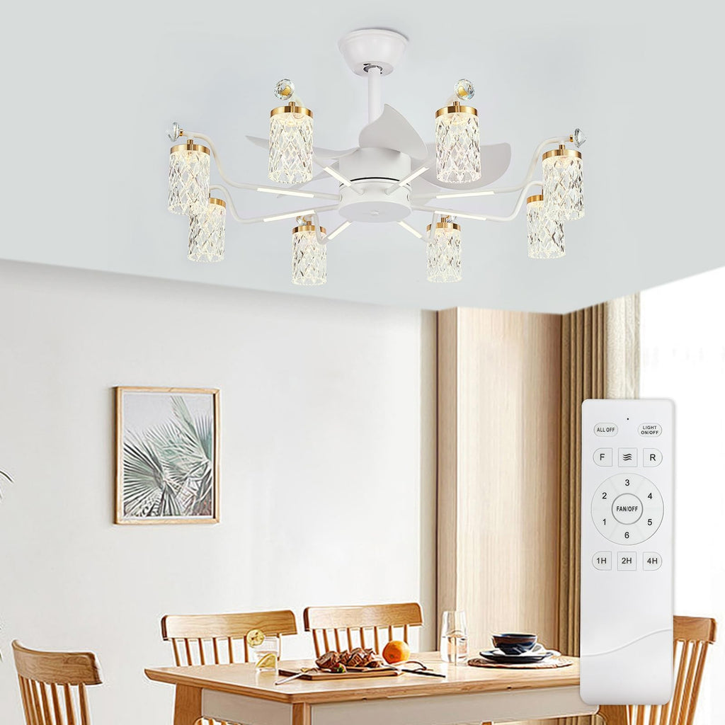 Low Profile Ceiling Fan 6-Light Flush Mount Glass Globe Gold Ring