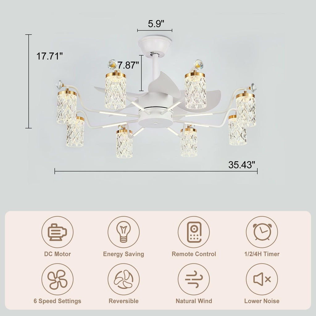 Low Profile Ceiling Fan 6-Light Flush Mount Glass Globe Gold Ring