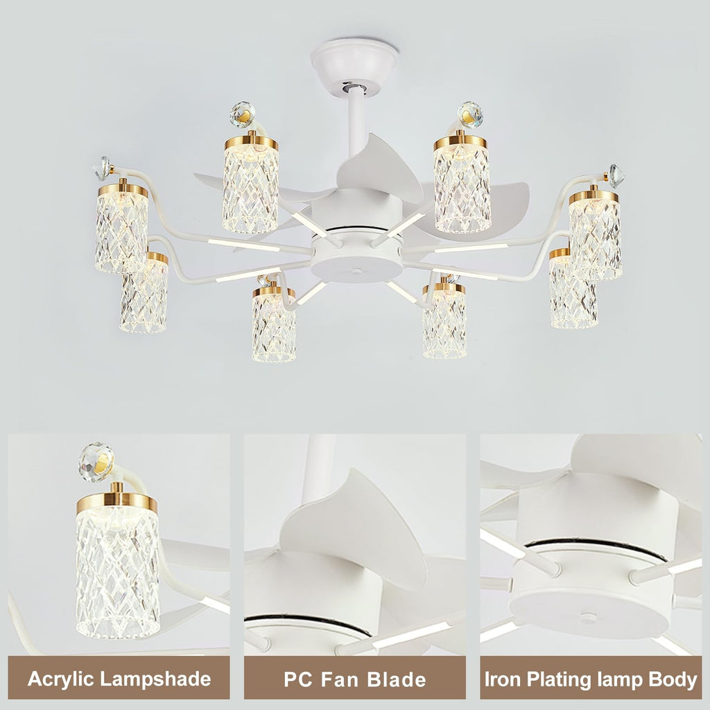 Low Profile Ceiling Fan 6-Light Flush Mount Glass Globe Gold Ring