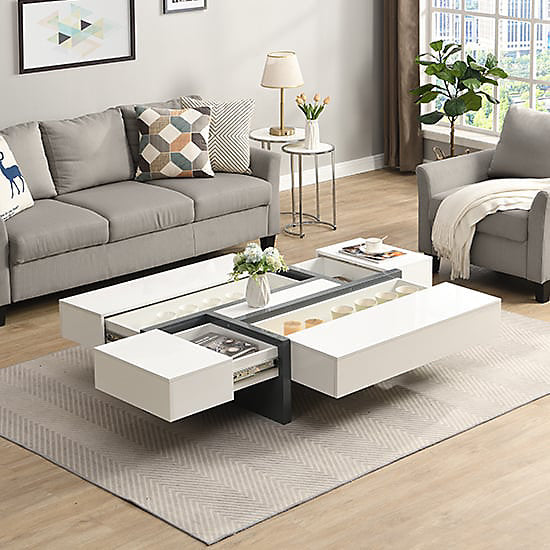 BRAND NEW BOXED STORM COFFEE TABLE IN GREY AND WHITE HIGH GLOSS WITH 4 DRAWERS