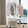 White Metal Heavy Duty Clothes Rail Clothes Rack and Storage Shelf with 4 Castors