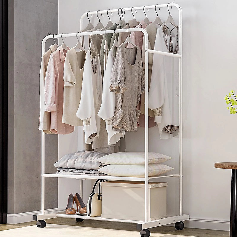 White Metal Heavy Duty Clothes Rail Clothes Rack and Storage Shelf with 4 Castors