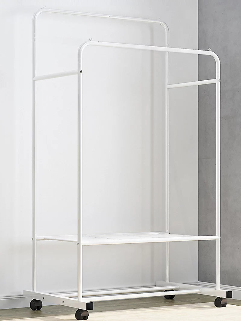 White Metal Heavy Duty Clothes Rail Clothes Rack and Storage Shelf with 4 Castors